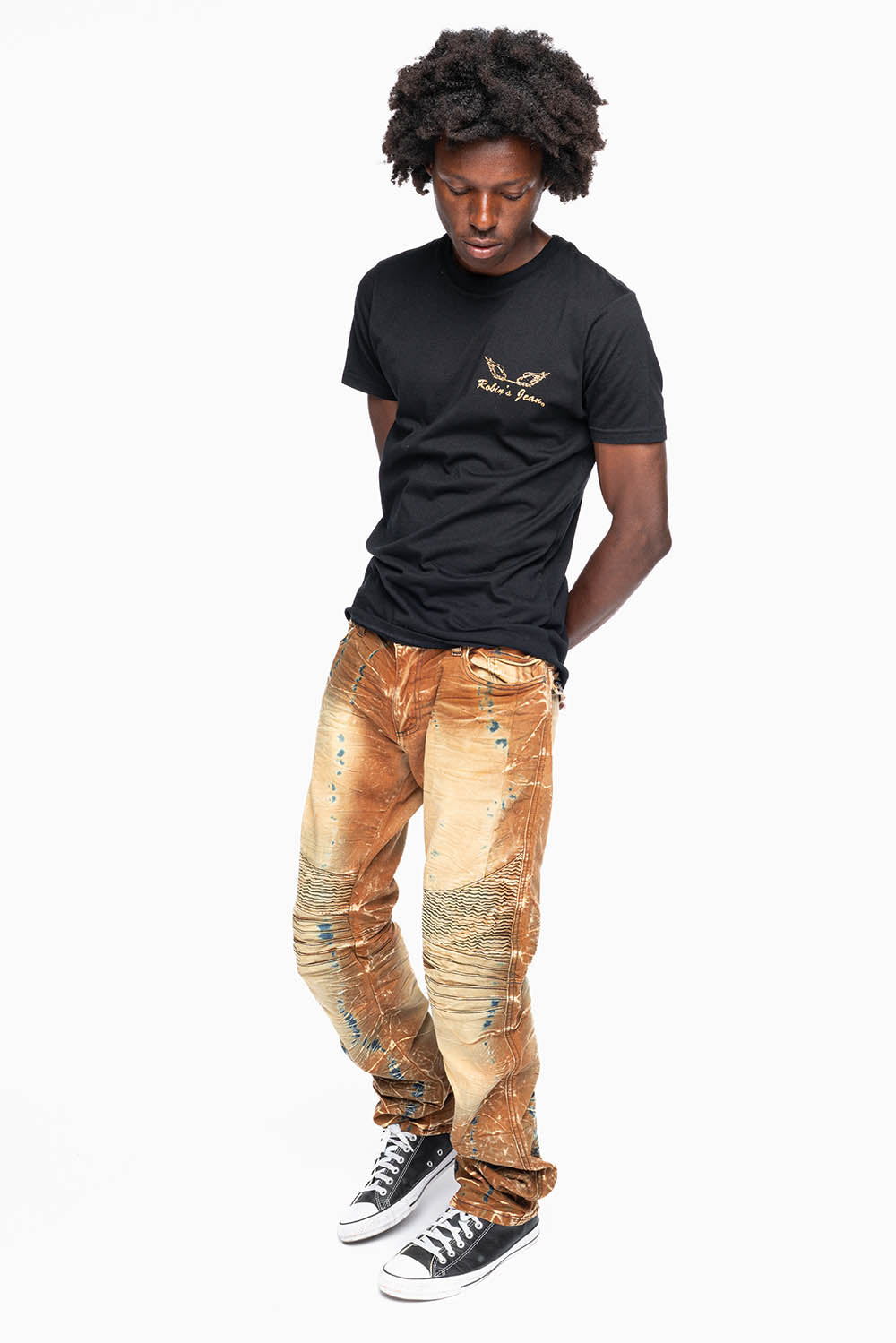 MENS BIKER JEANS WITH FLAP IN 4D LIGHT PERU WASH WITH CRYSTALS