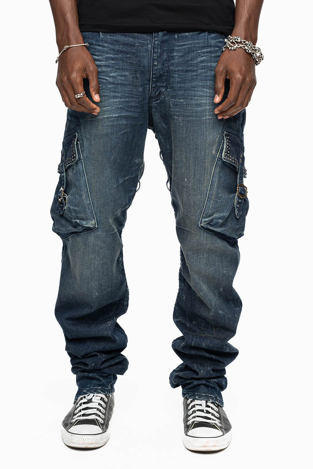 CLASSIC PREDATOR CARGO JEAN IN ALBANY DARK WASH EMBELLISHED WITH  CRYSTALS