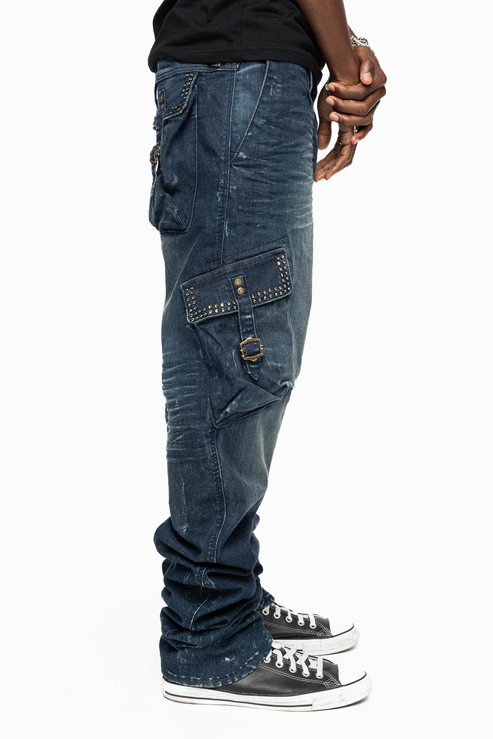 CLASSIC PREDATOR CARGO JEAN IN ALBANY DARK WASH EMBELLISHED WITH  CRYSTALS