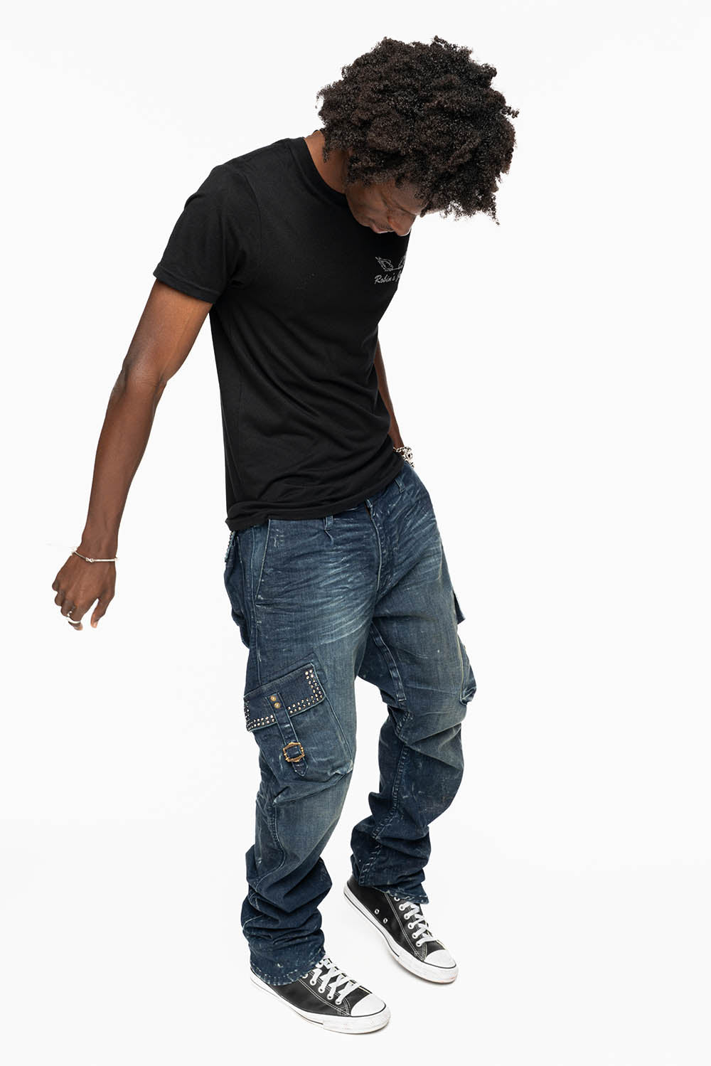 CLASSIC PREDATOR CARGO JEAN IN ALBANY DARK WASH EMBELLISHED WITH  CRYSTALS