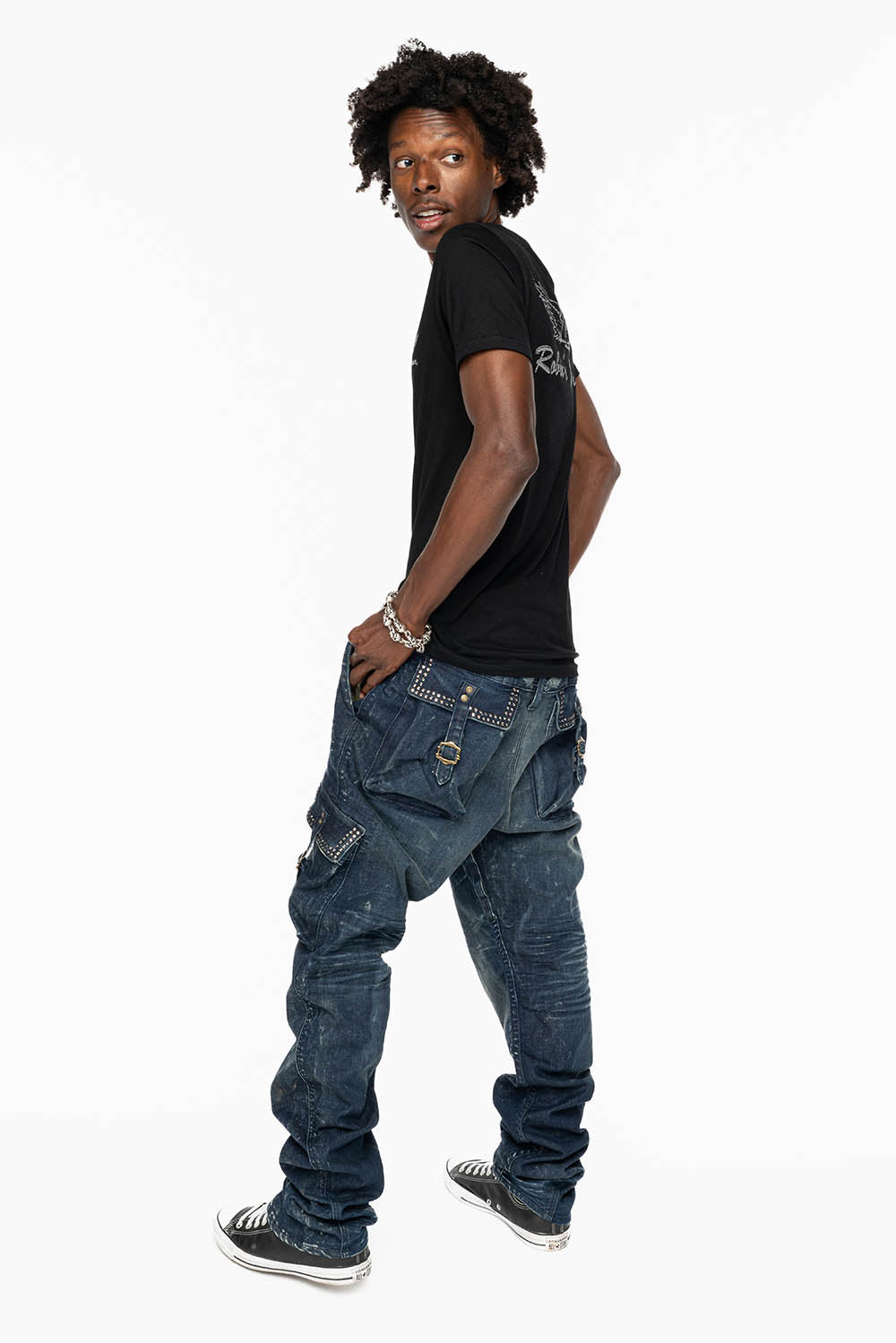 CLASSIC PREDATOR CARGO JEAN IN ALBANY DARK WASH EMBELLISHED WITH  CRYSTALS
