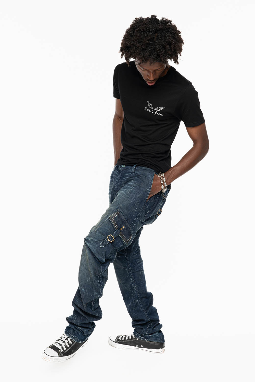 CLASSIC PREDATOR CARGO JEAN IN ALBANY DARK WASH EMBELLISHED WITH  CRYSTALS