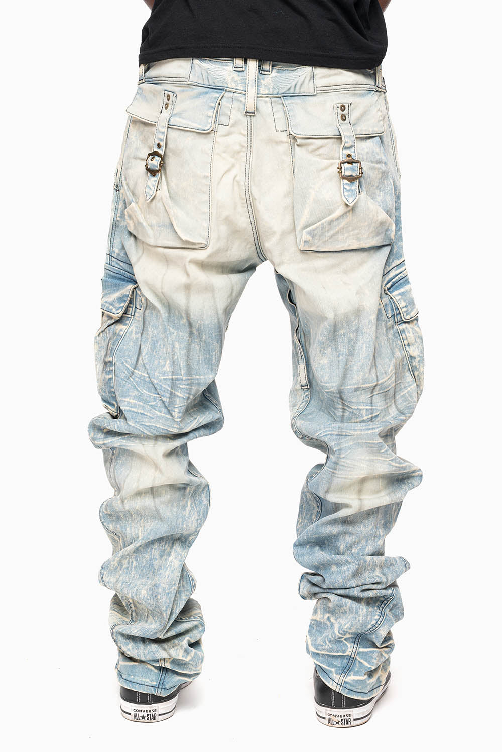 CLASSIC PREDATOR CARGO JEAN IN MINERAL LIGHT WASH WITH  REPAIRED BROKEN BACKING
