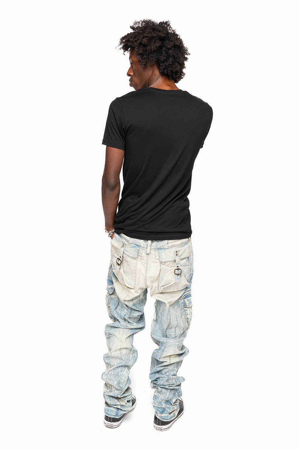 CLASSIC PREDATOR CARGO JEAN IN MINERAL LIGHT WASH WITH  REPAIRED BROKEN BACKING