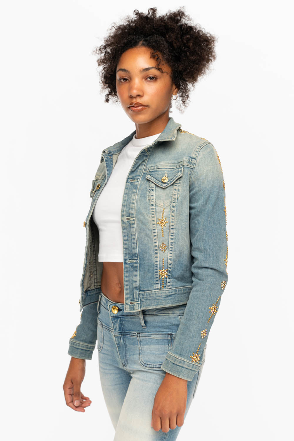 DENIM JACKET IN MAORIE LIGHT WITH CRYSTALS