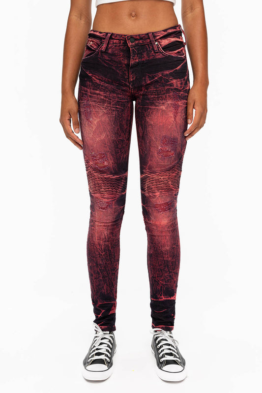 SKINNY WOMENS BIKER JEANS IN DISTRESSED DENIM IN YANKEE WASH