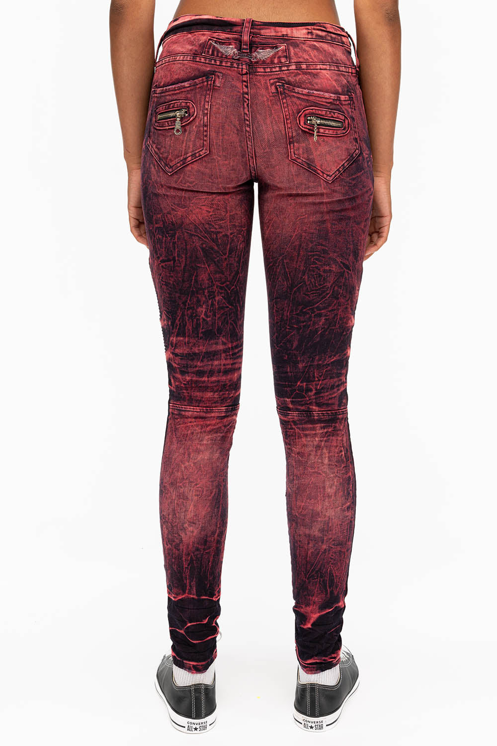 SKINNY WOMENS BIKER JEANS IN DISTRESSED DENIM IN YANKEE WASH