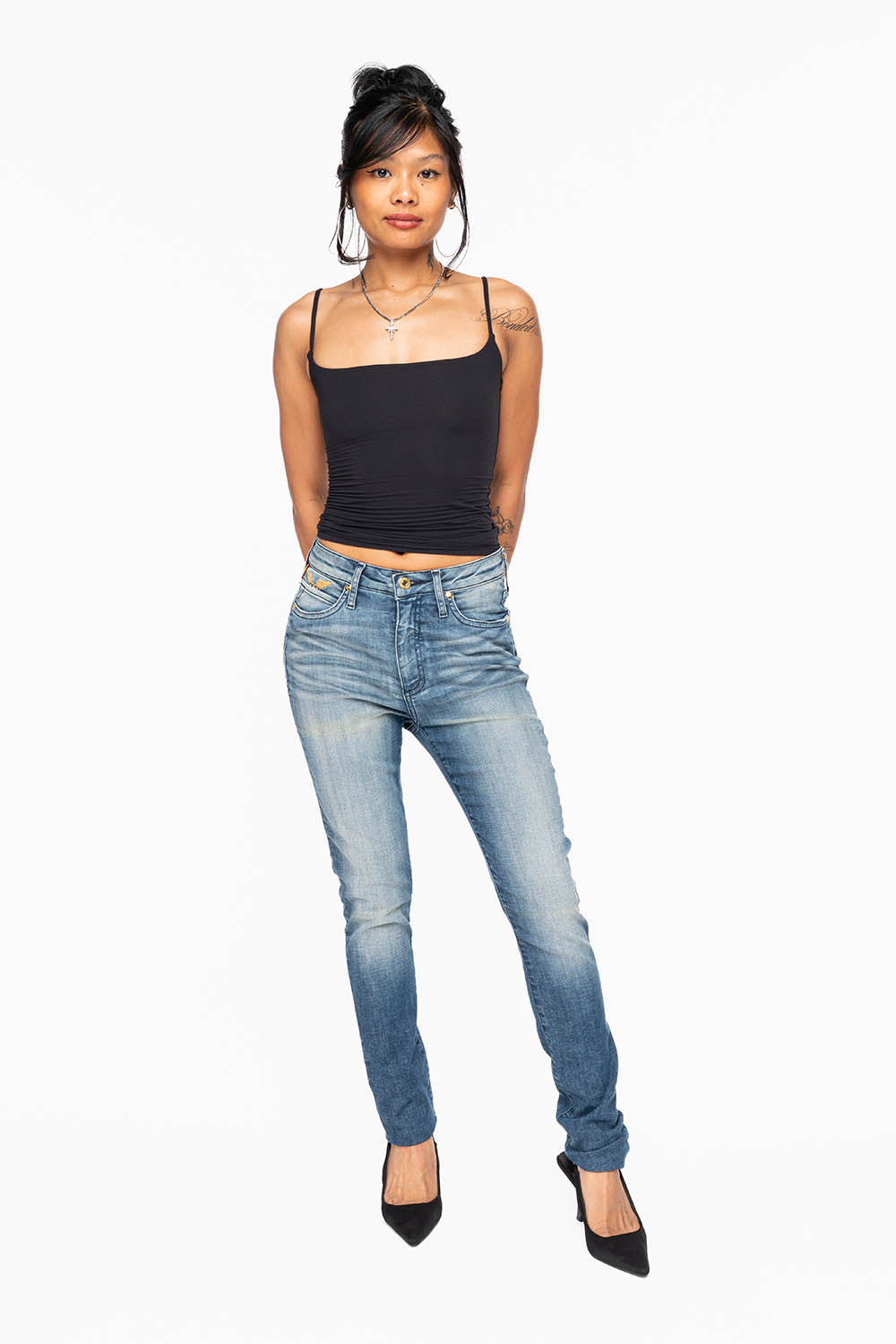 ROBIN'S MIDRISE WOMENS SKINNY JEANS IN LEYTON MEDIUM WASH EMBELLISHED WITH CRYSTALS