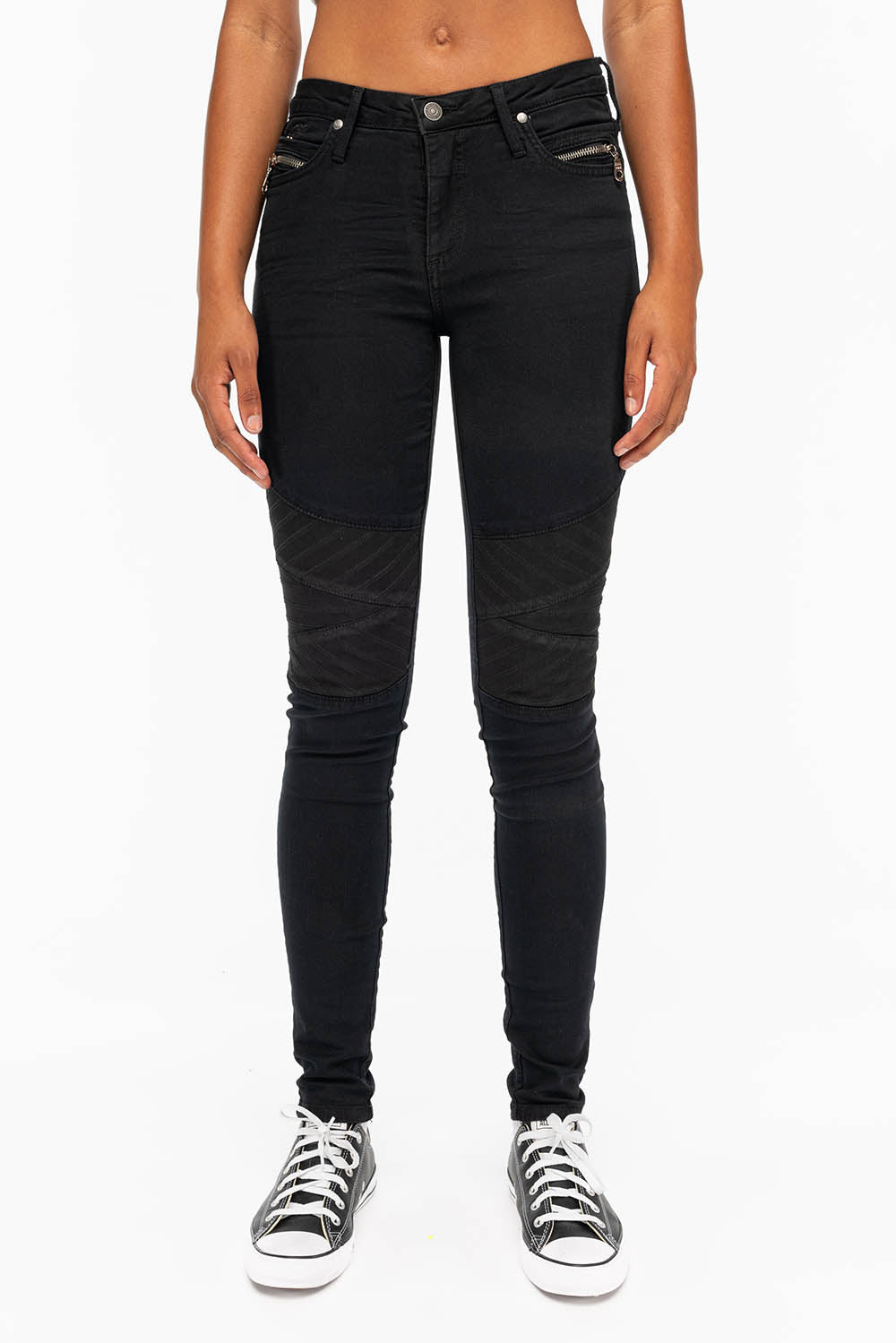 ROBIN'S WOMENS SKINNY MOTO JEANS IN PURE BLACK