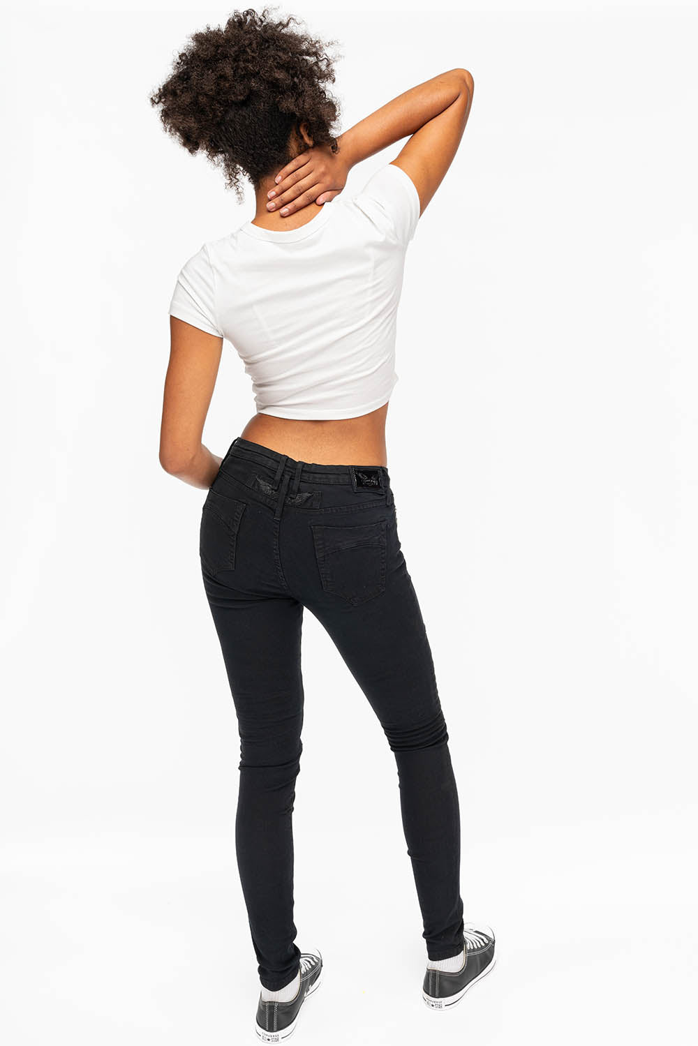 ROBIN'S WOMENS SKINNY MOTO JEANS IN PURE BLACK