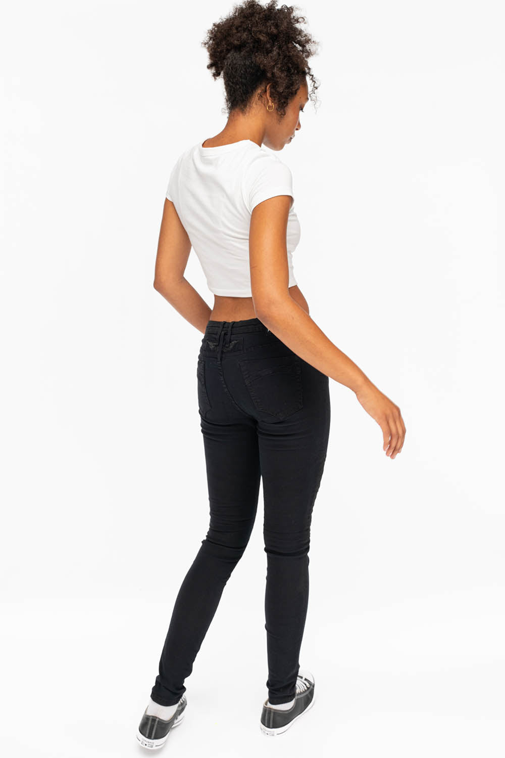 ROBIN'S WOMENS SKINNY MOTO JEANS IN PURE BLACK