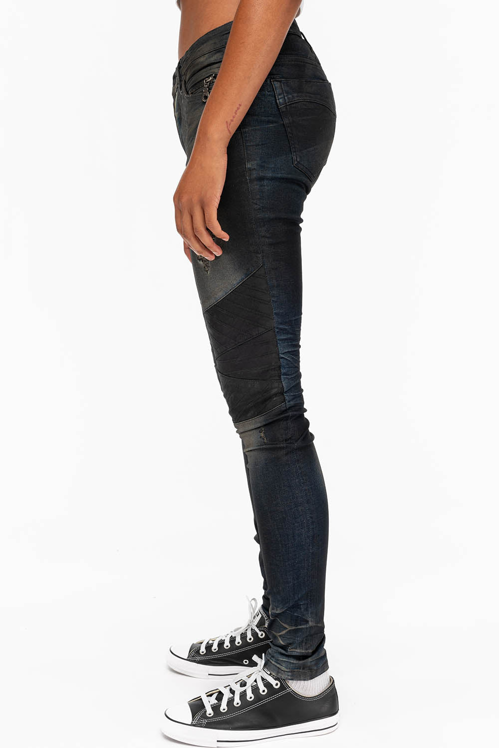 ROBIN'S WOMENS SKINNY MOTO JEANS IN TAR BROKEN