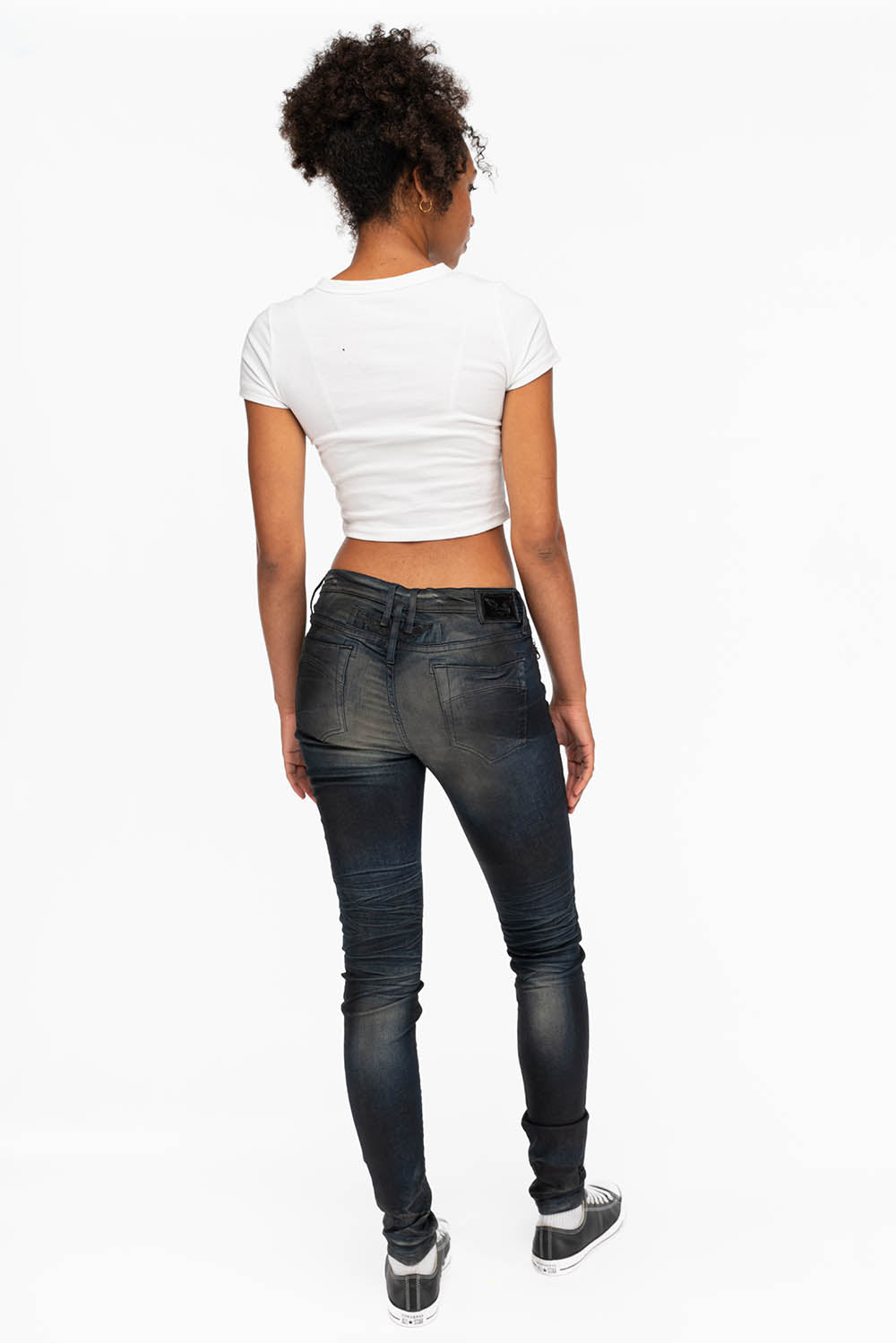 ROBIN'S WOMENS SKINNY MOTO JEANS IN TAR BROKEN