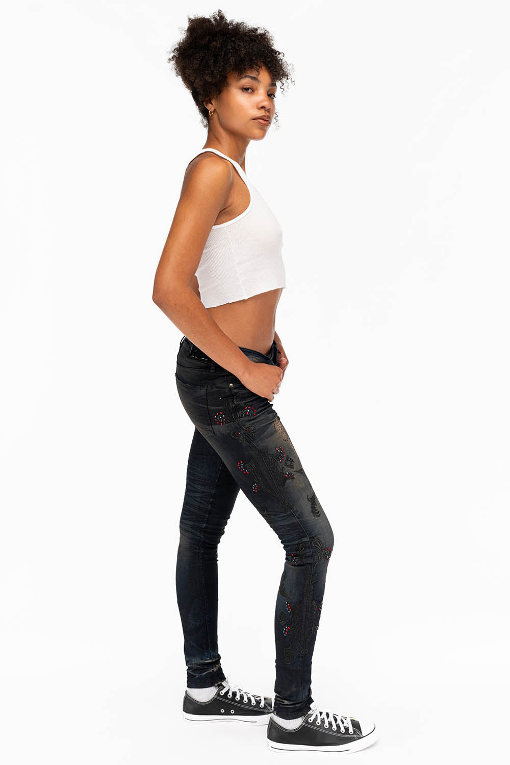 CRYSTAL ROSE SKINNY IN TAR BLACK