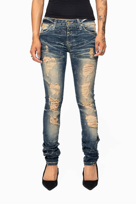 MARILYN WOMENS  SKINNY JEAN IN 4D DARK BROKEN WASH