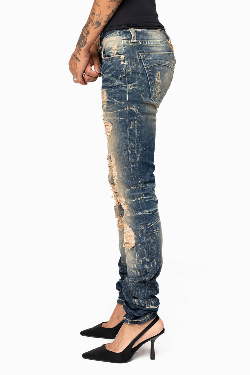 MARILYN WOMENS  SKINNY JEAN IN 4D DARK BROKEN WASH