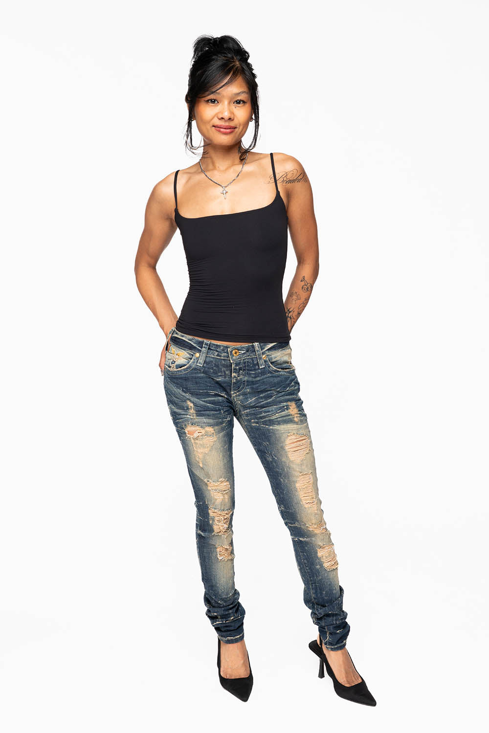 MARILYN WOMENS  SKINNY JEAN IN 4D DARK BROKEN WASH