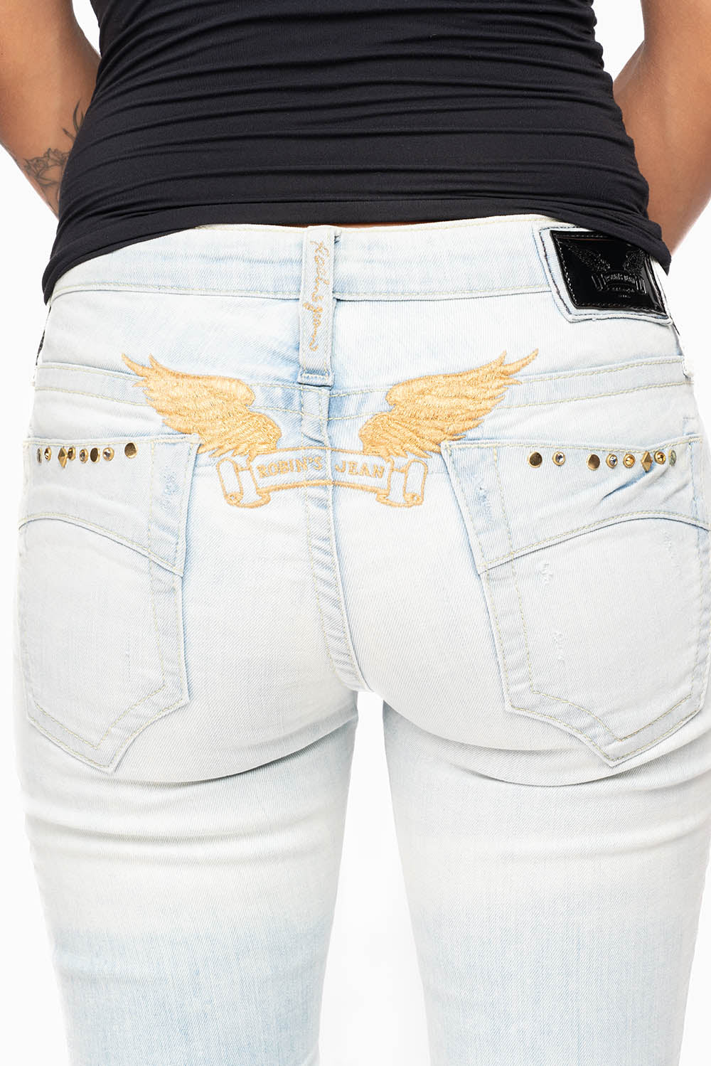 MARILYN WOMENS SKINNY NICOLE LIGHT BROKEN REPAIRED  WASH EMBELLISHED WITH STUDS & CRYSTALS