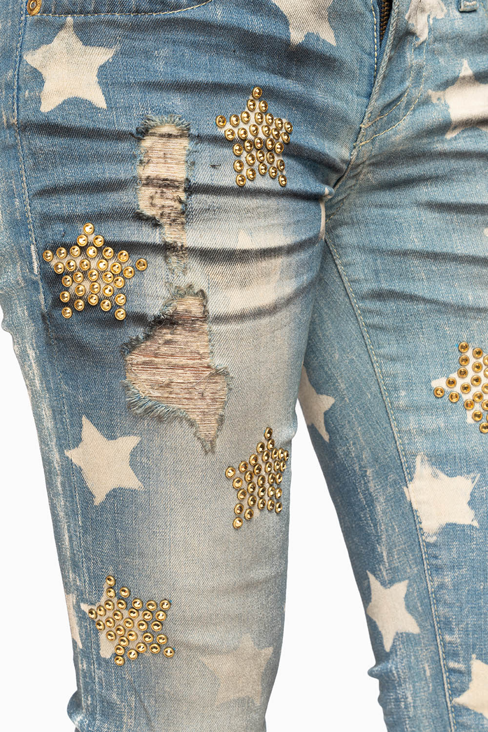 MARILYN WOMENS SKINNY PATRICE 3D DRK BROKEN WASH EMBELLISHED WITH CRYSTALS