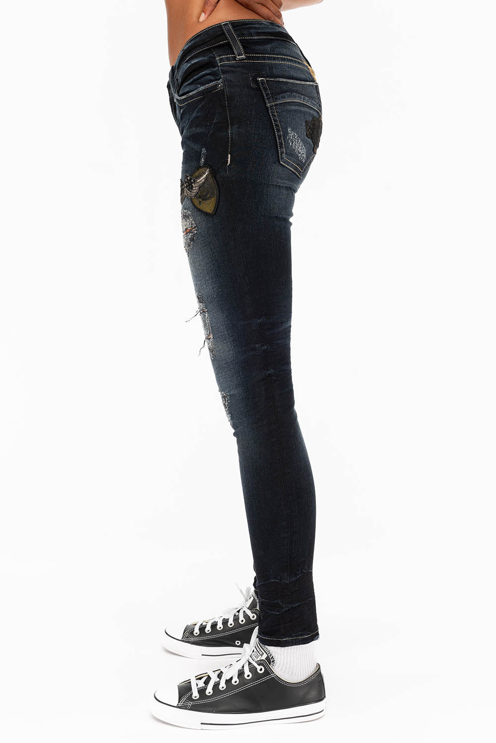 SKINNY RIPPED WOMENS JEANS WITH PATCHES IN F_UP BLACK