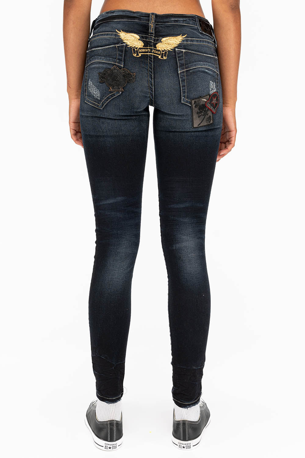 SKINNY RIPPED WOMENS JEANS WITH PATCHES IN F_UP BLACK