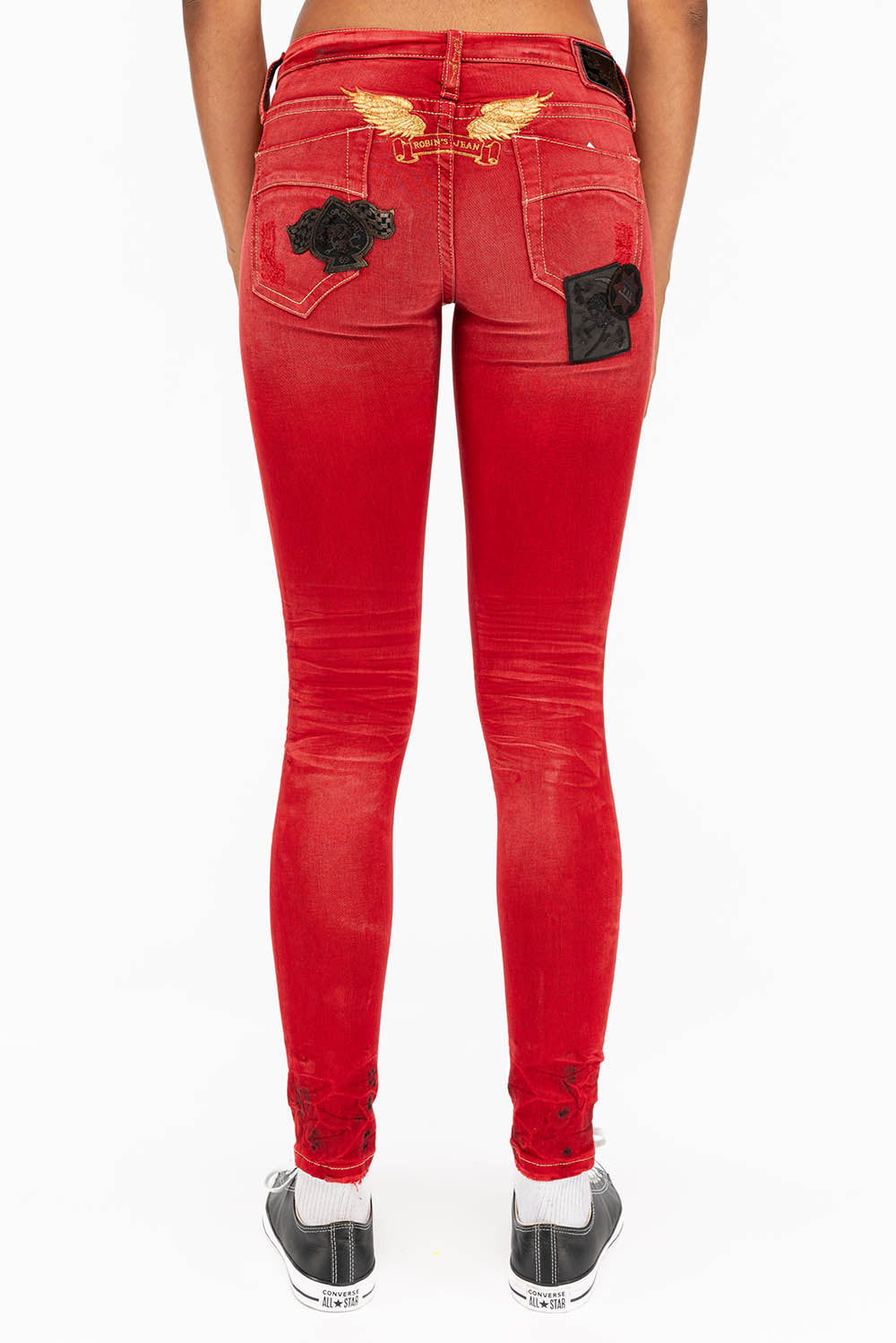 SKINNY RIPPED WOMENS JEANS WITH PATCHES IN F_UP RED