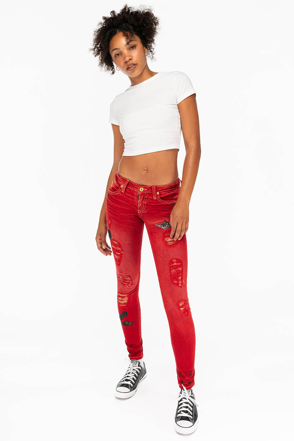 SKINNY RIPPED WOMENS JEANS WITH PATCHES IN F_UP RED