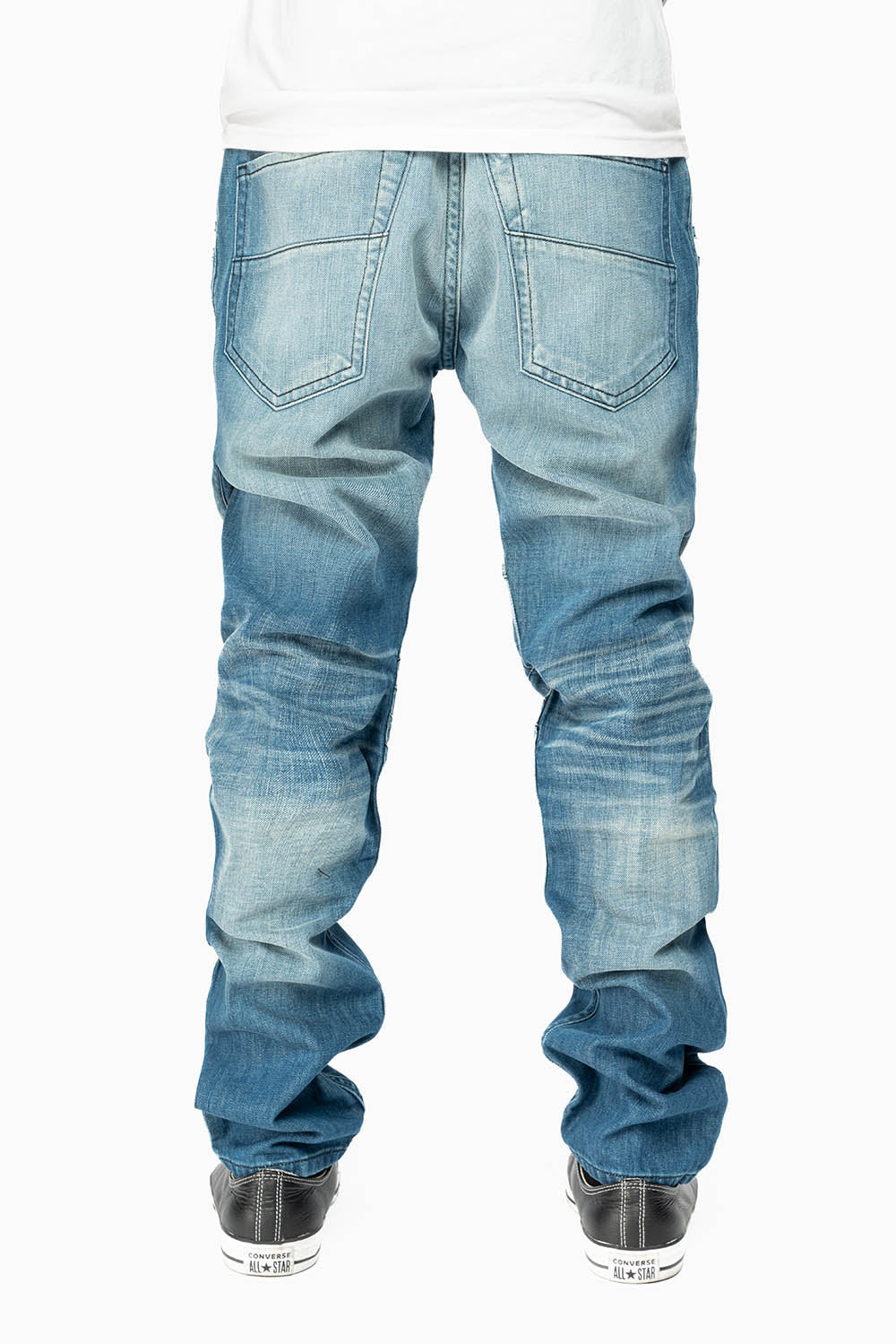 urban classics biker jeans ROBINS RED LABEL BIKER JEANS IN MEDIUM BLUE WASH OLIMPMED / 42