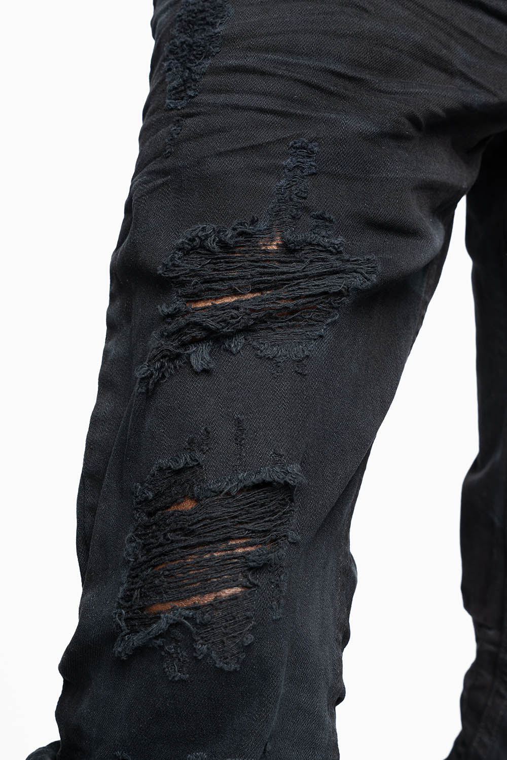 ROBINS RED LABEL LONG FLAP SLIM JEANS IN NOIR DESTROY WASH