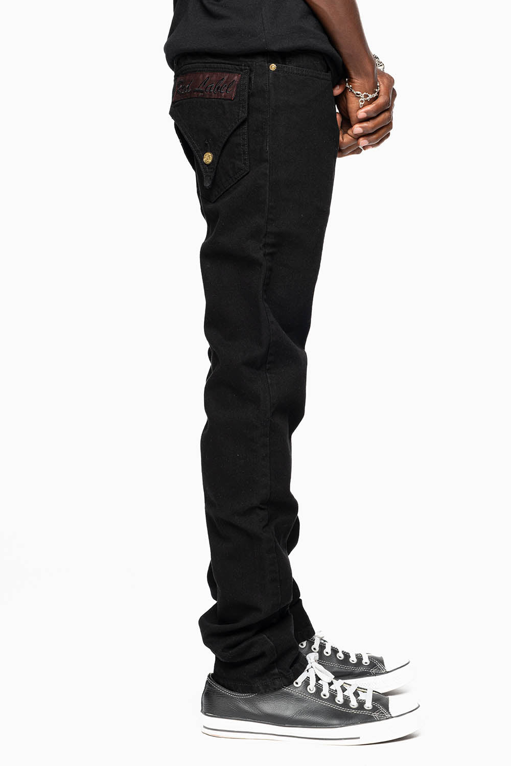 ROBINS RED LABEL LONG FLAP SLIM JEANS IN PURE BLK WASH