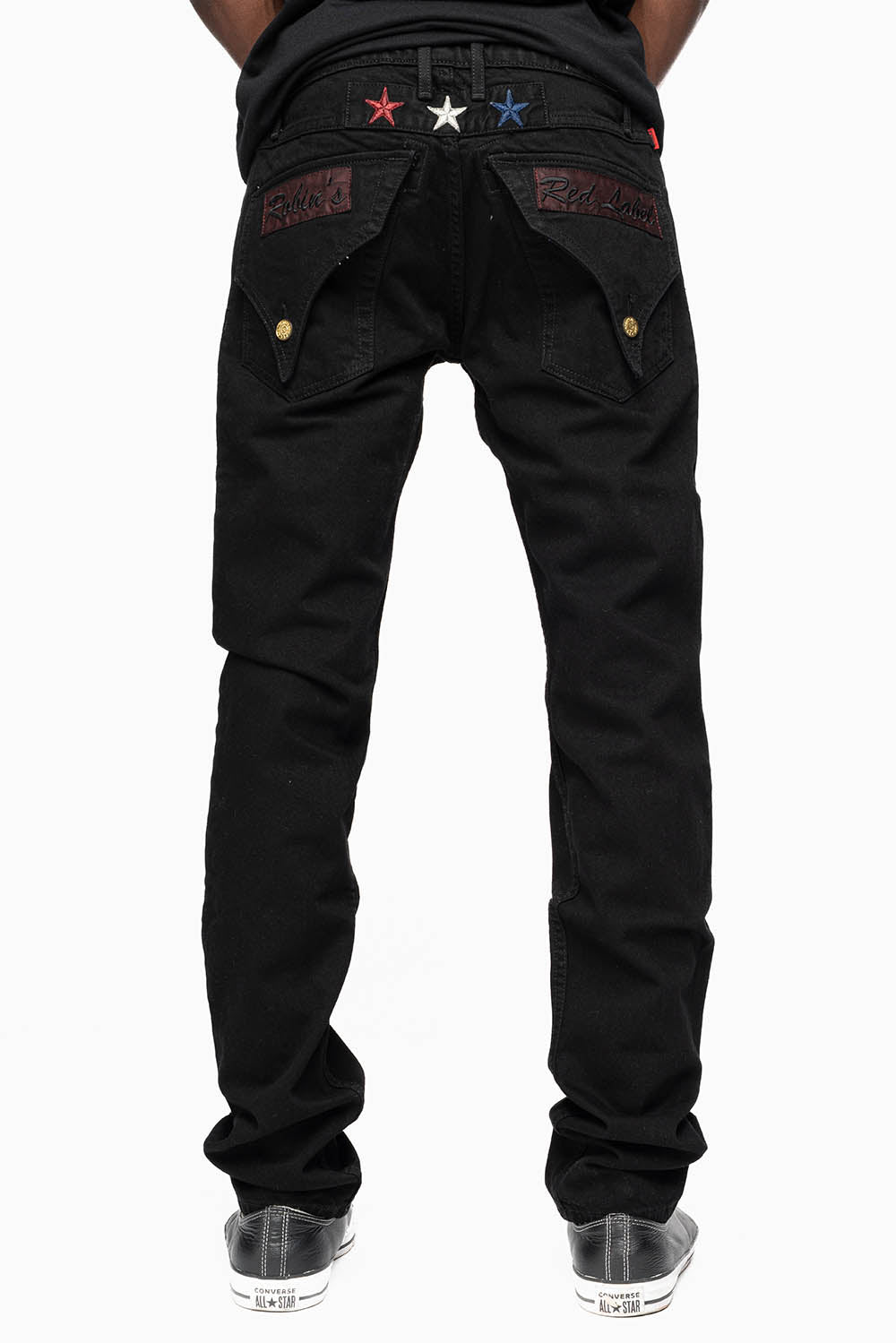 ROBINS RED LABEL LONG FLAP SLIM JEANS IN PURE BLK WASH