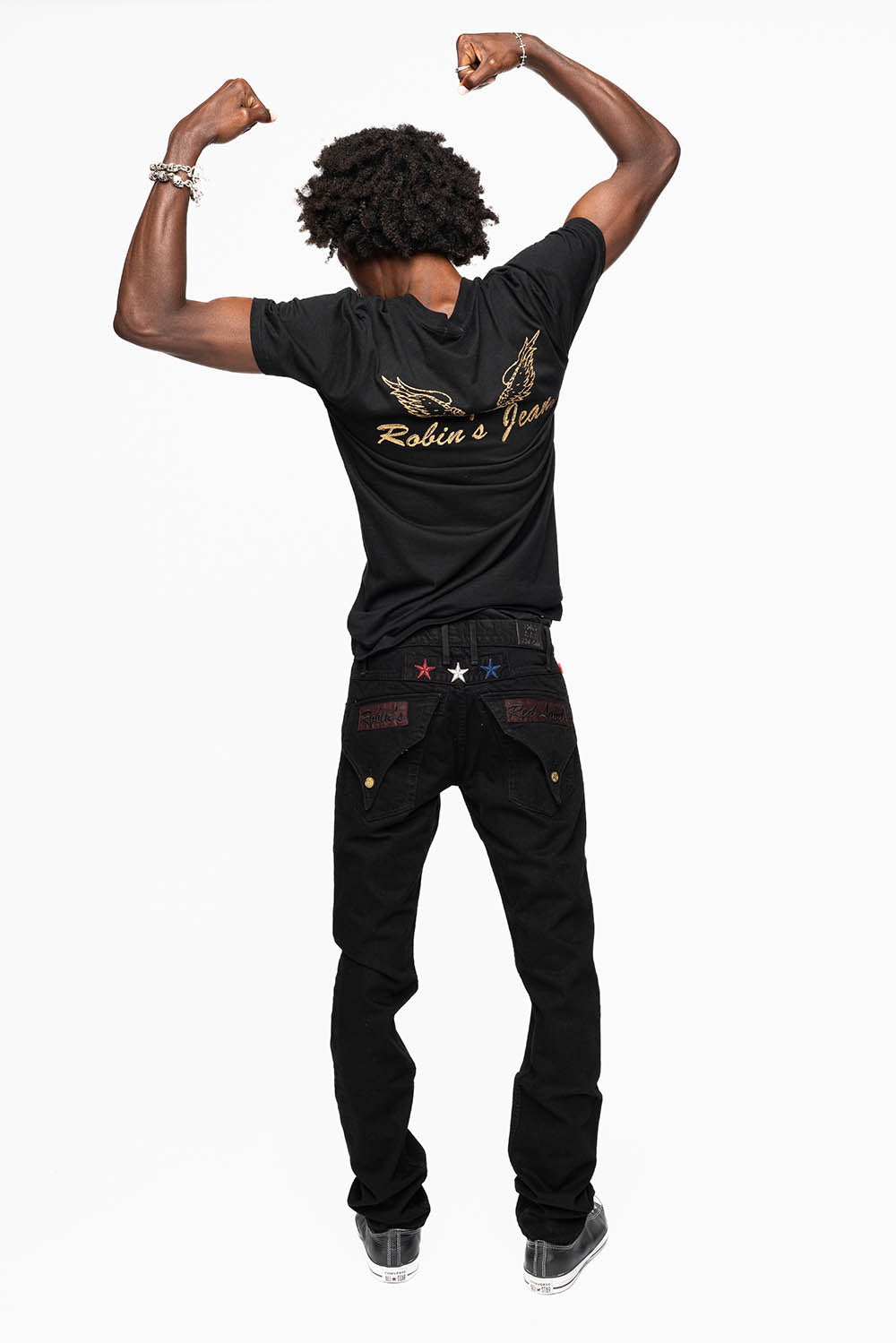 ROBINS RED LABEL LONG FLAP SLIM JEANS IN PURE BLK WASH