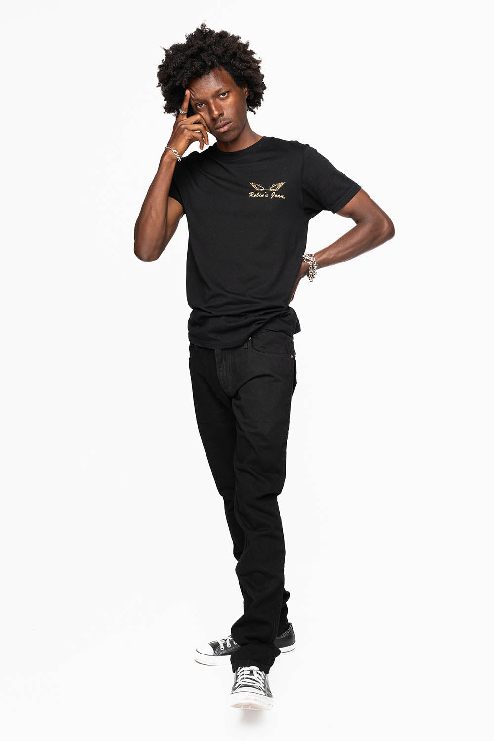 ROBINS RED LABEL LONG FLAP SLIM JEANS IN PURE BLK WASH