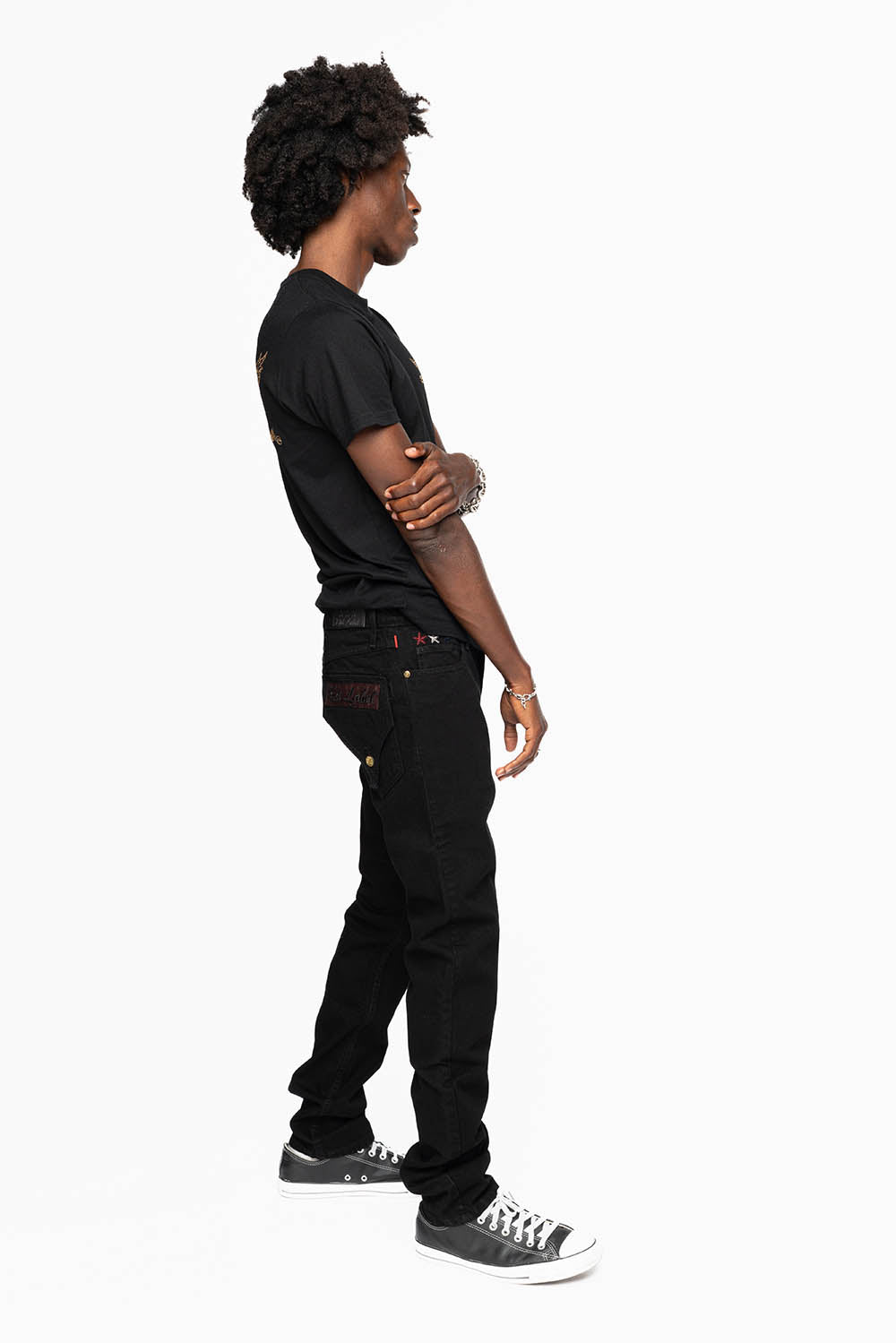 ROBINS RED LABEL LONG FLAP SLIM JEANS IN PURE BLK WASH