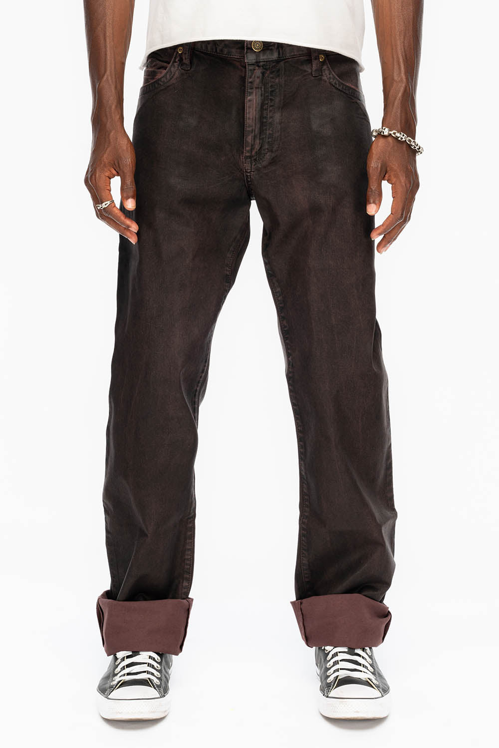 CLASSIC STRAIGHT LEG JEANS IN DARK BROWN WAX WASH