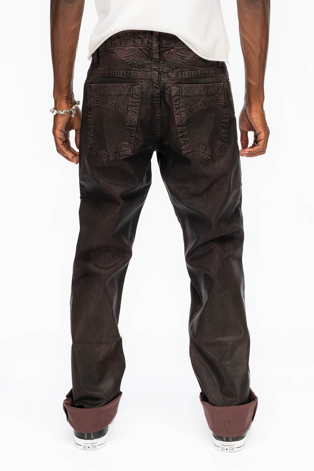 CLASSIC STRAIGHT LEG JEANS IN DARK BROWN WAX WASH