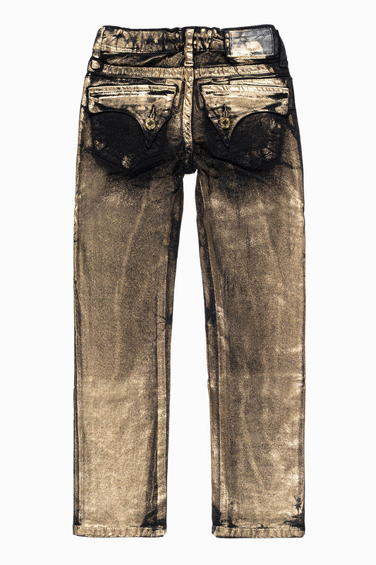 ROBINS KIDS LONG FLAP SLIM JEANS  IN BLACK GOLD FOIL WASH