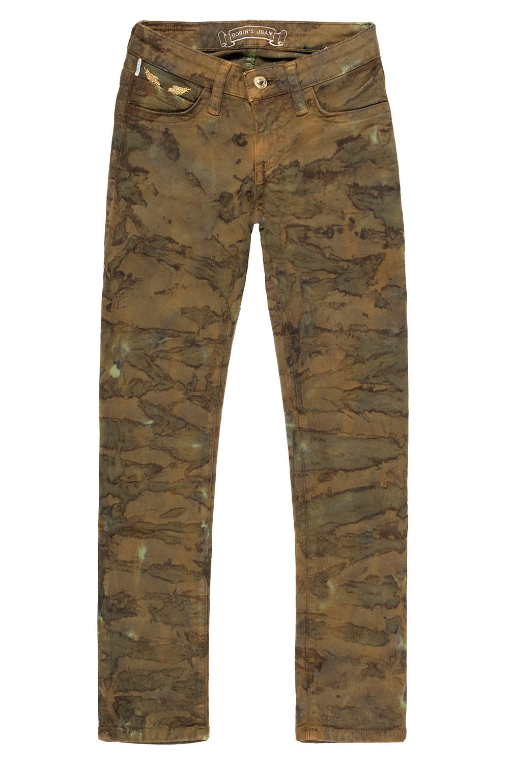 ROBINS KIDS CLASSIC 5 POCKET SLIM-STRAIGHT LEG JEANS IN MUD GREEN WASH