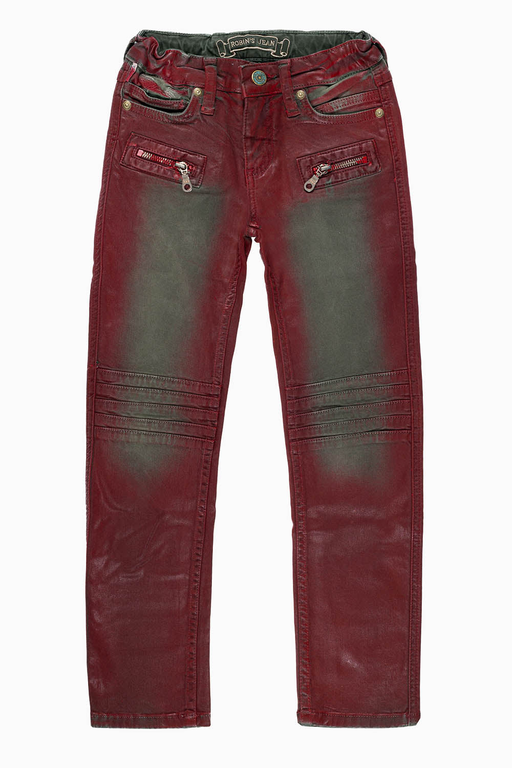 ROBINS KIDS MOTO BIKER JEANS IN OLIVE IRENE RED WASH
