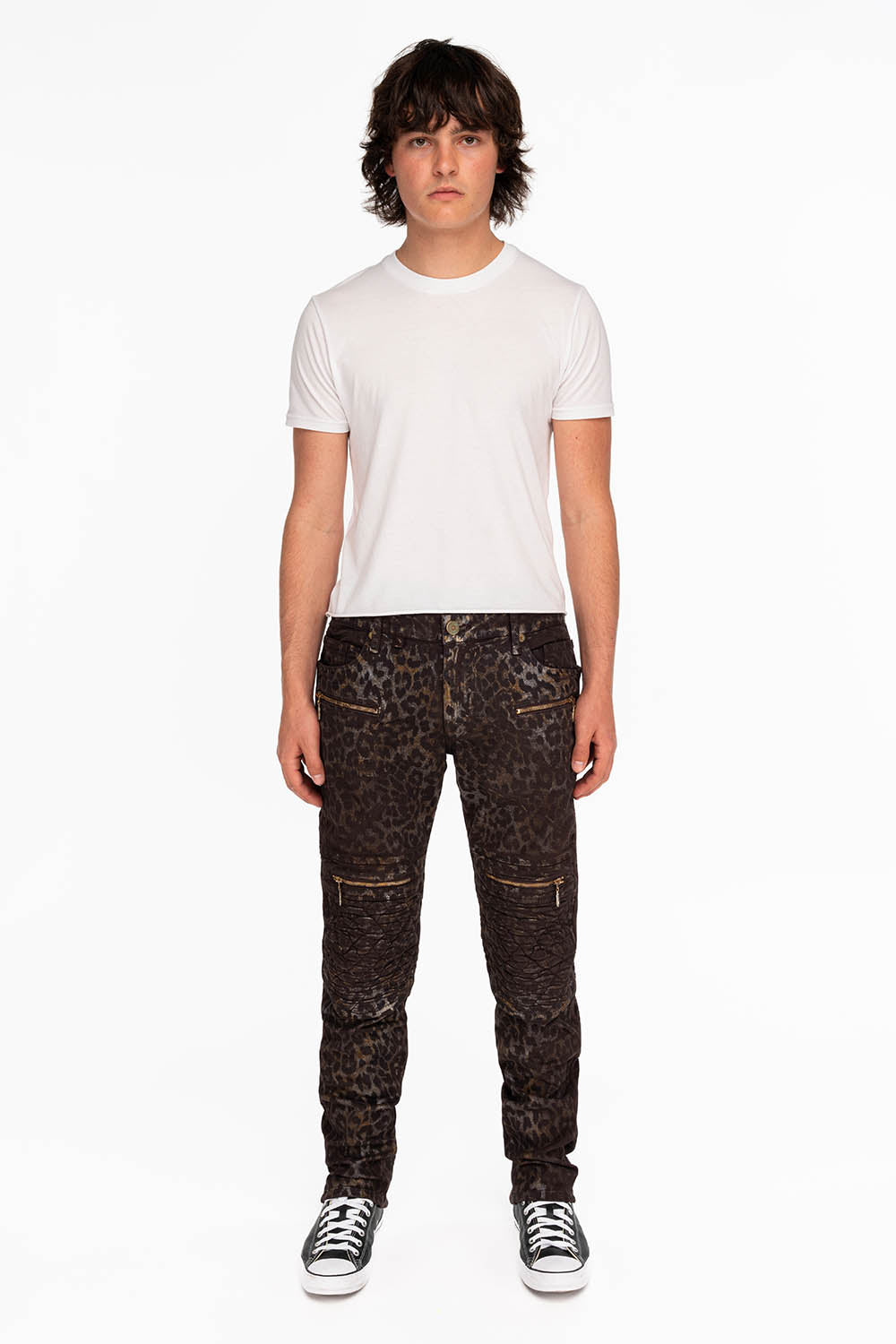 MENS BIKER JEANS IN MANDELA BROWN