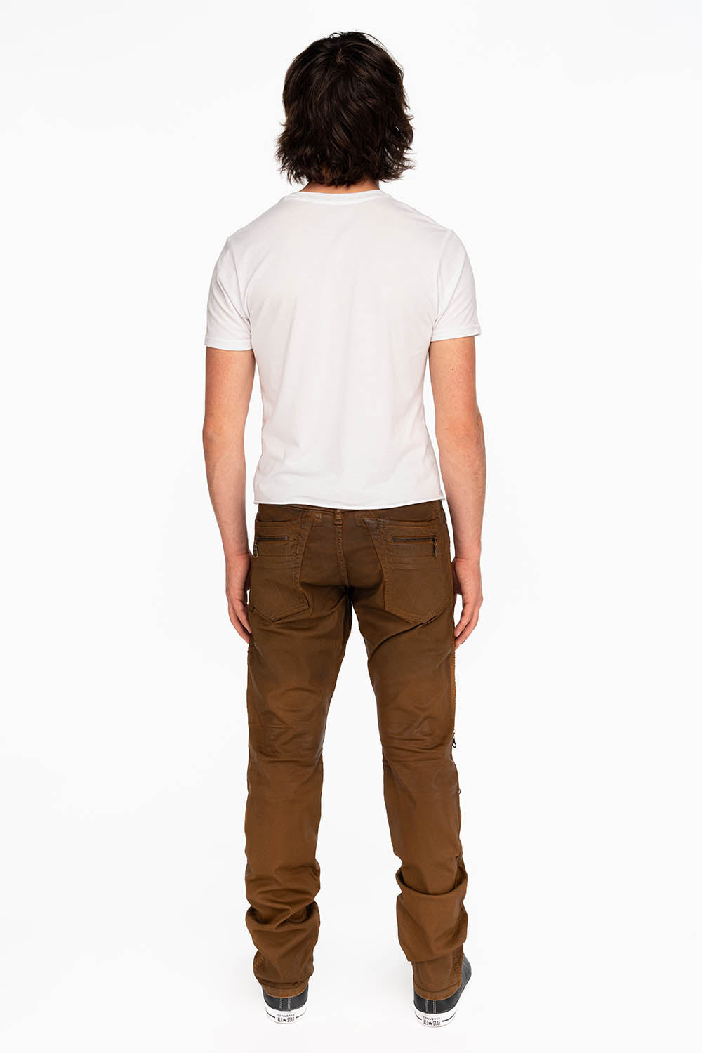 MEN'S BIKER SLIM JEANS IN SUEDE KHAKI COATING