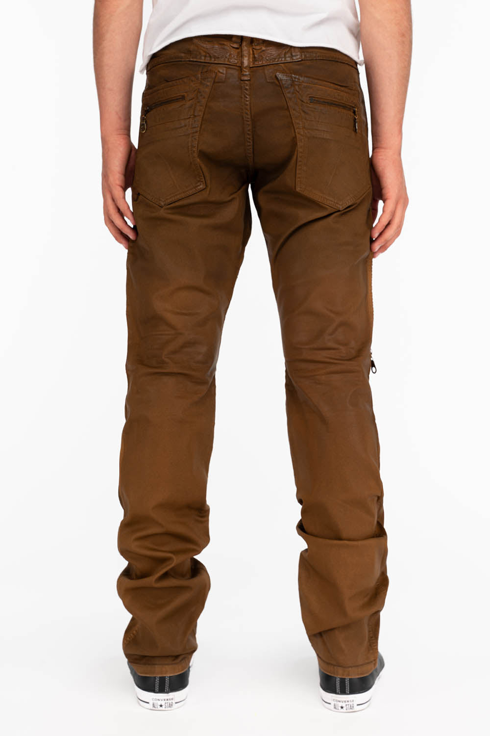 MEN'S BIKER SLIM JEANS IN SUEDE KHAKI COATING