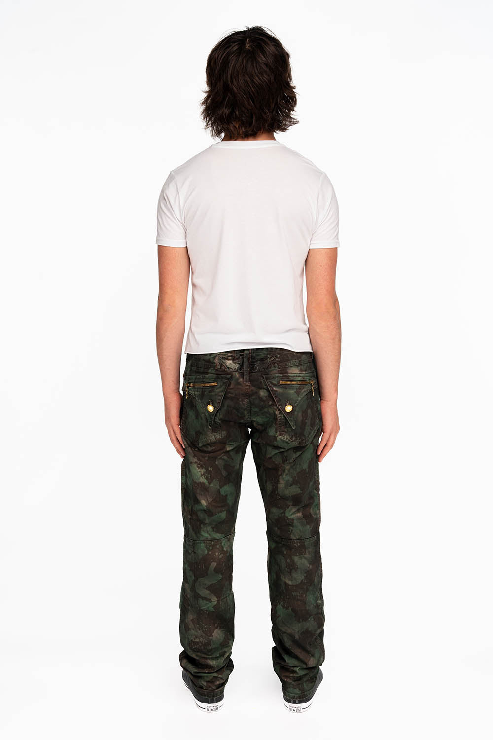 MENS BIKER JEANS IN TIE DYE CAMO GREEN