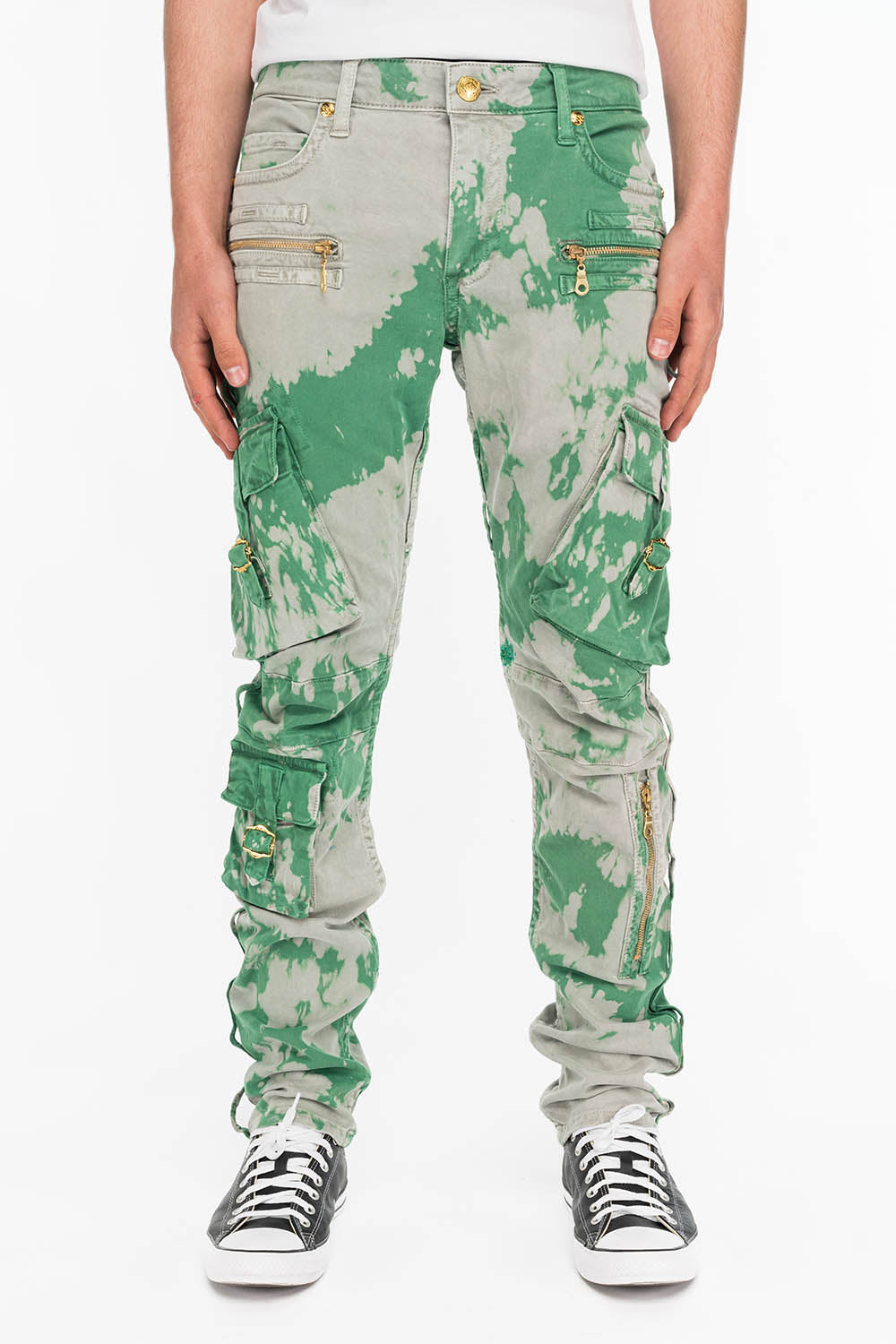 TIEDYE MILITARY STYLE MENS CARGO PANTS IN GREEN AND GRAY