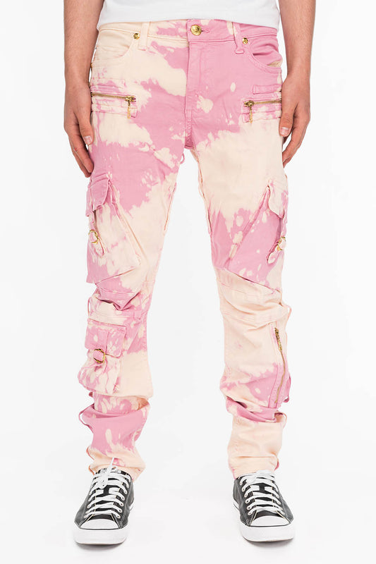 MILITARY STYLE MENS CARGO PANTS IN TIEDYE PINK AND BEIGE