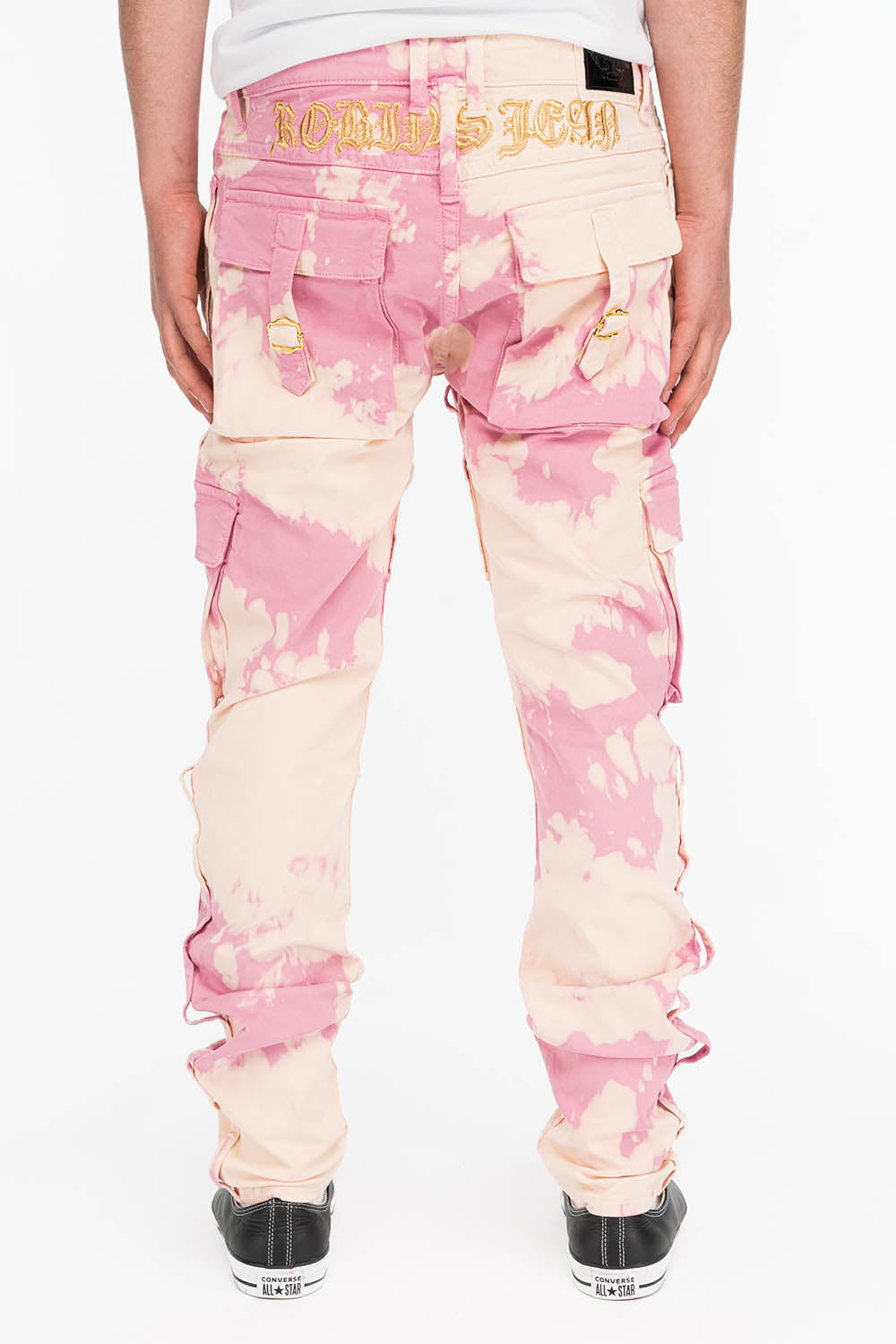 MILITARY STYLE MENS CARGO PANTS IN TIEDYE PINK AND BEIGE