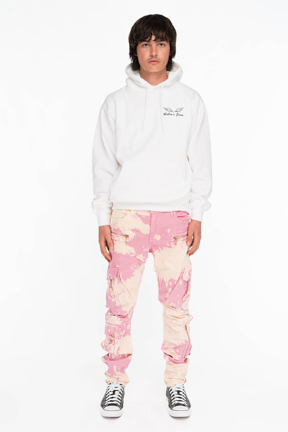 MILITARY STYLE MENS CARGO PANTS IN TIEDYE PINK AND BEIGE