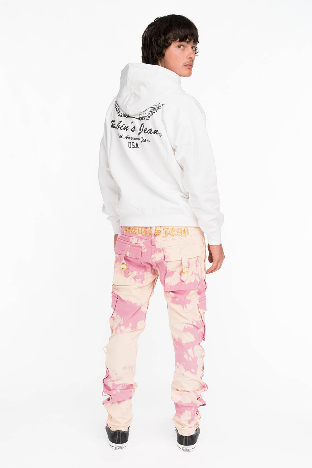 MILITARY STYLE MENS CARGO PANTS IN TIEDYE PINK AND BEIGE