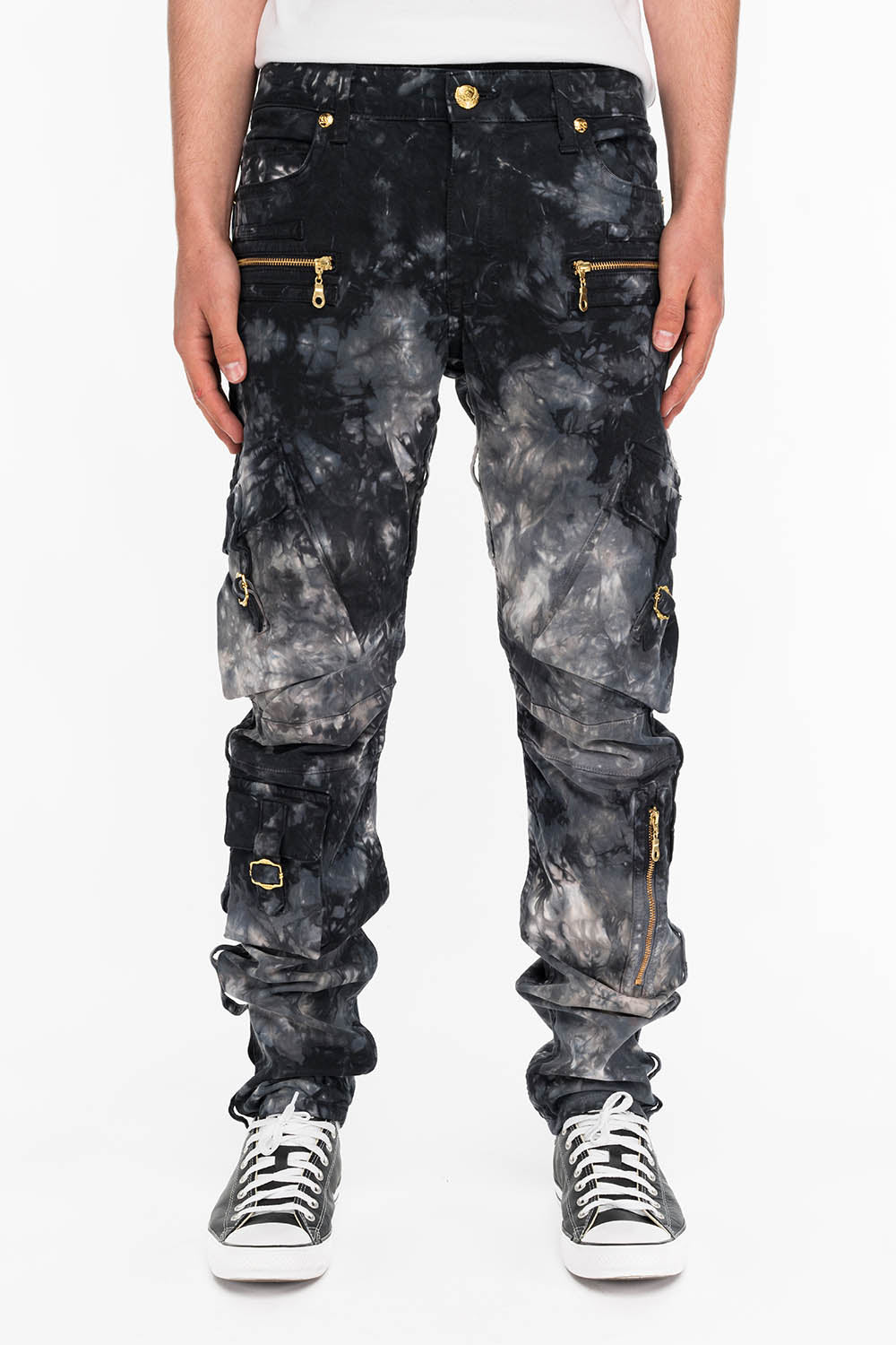 MILITARY STYLE CARGO IN BLACK TIE DYE