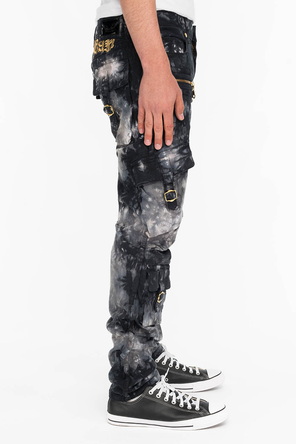 MILITARY STYLE CARGO IN BLACK TIE DYE